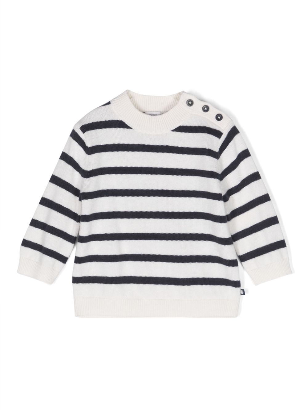 Petit Bateau 排扣条纹毛衣 - 白色