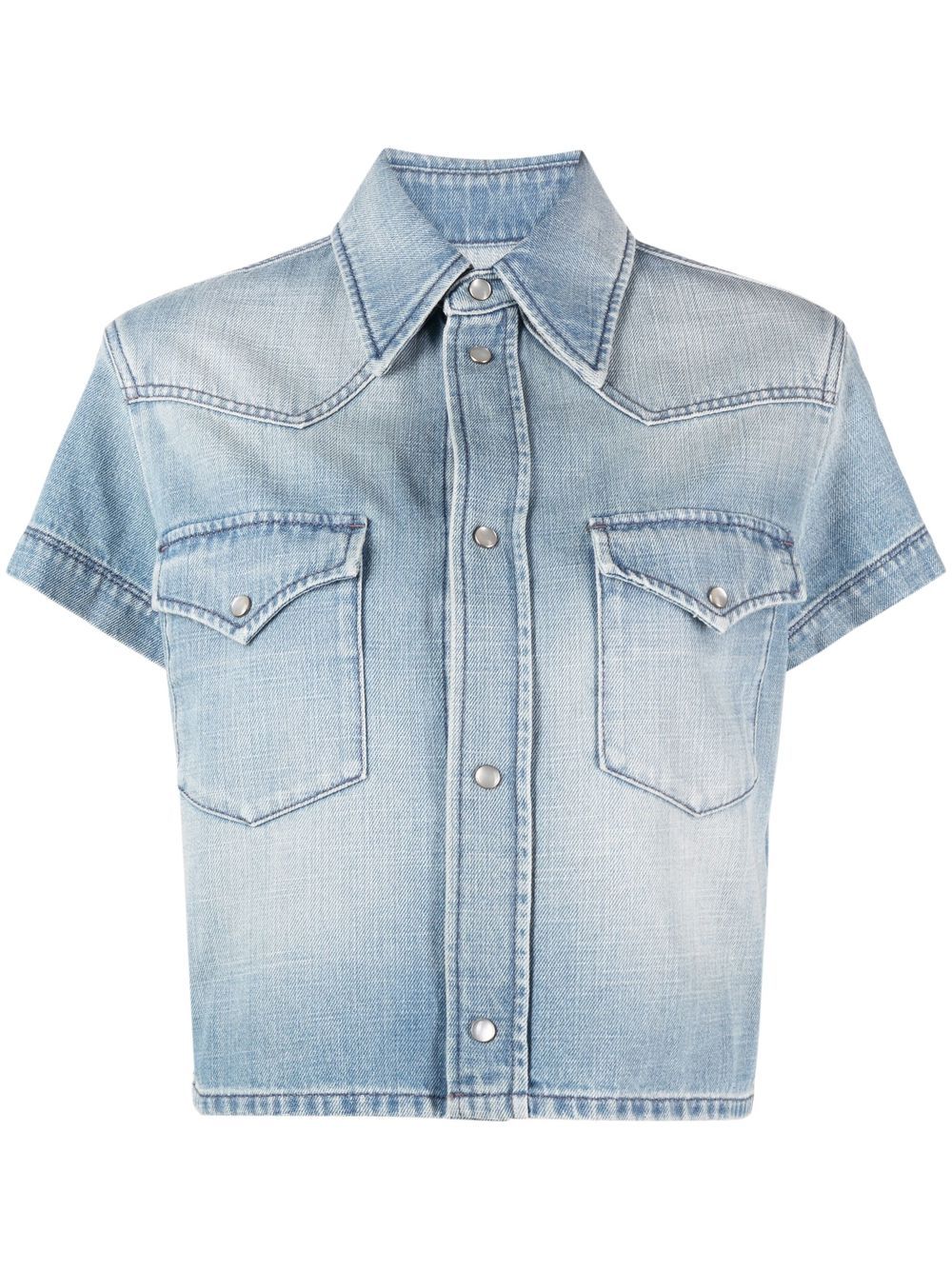 Saint Laurent 短袖牛仔衬衫 - 蓝色