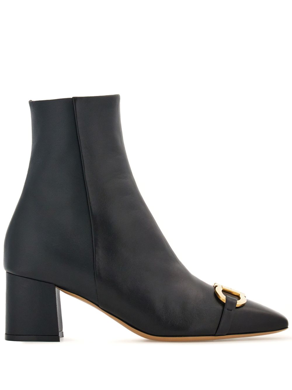 Ferragamo Gancini 扣环皮质中跟及踝靴 - 黑色