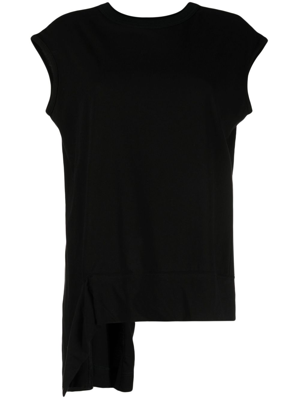 Yohji Yamamoto 不对称棉T恤 - 黑色