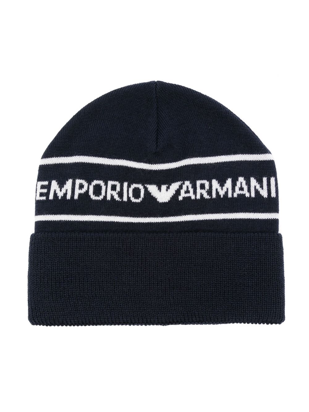Emporio Armani Kids logo提花针织套头帽 - 蓝色