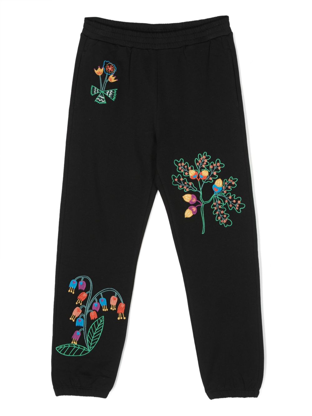 Stella McCartney Kids 花卉刺绣棉运动裤 - 黑色