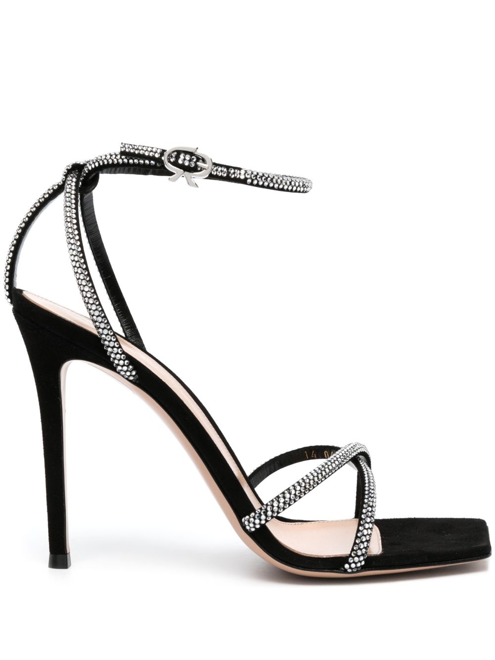 Gianvito Rossi 绒面皮晶饰高跟凉鞋 - 黑色