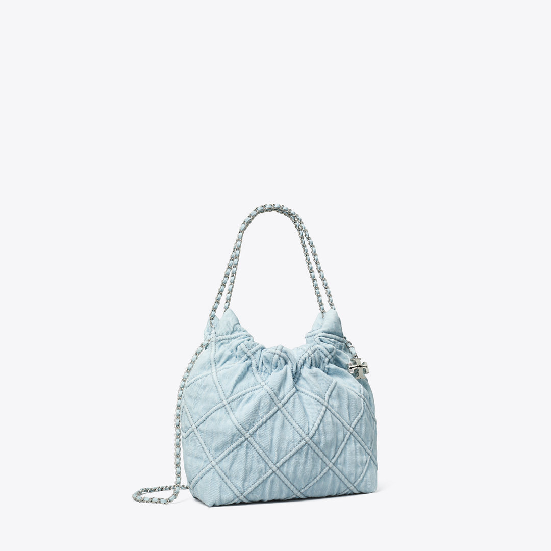 Tory Burch Mini Fleming Soft Denim Hobo Bag