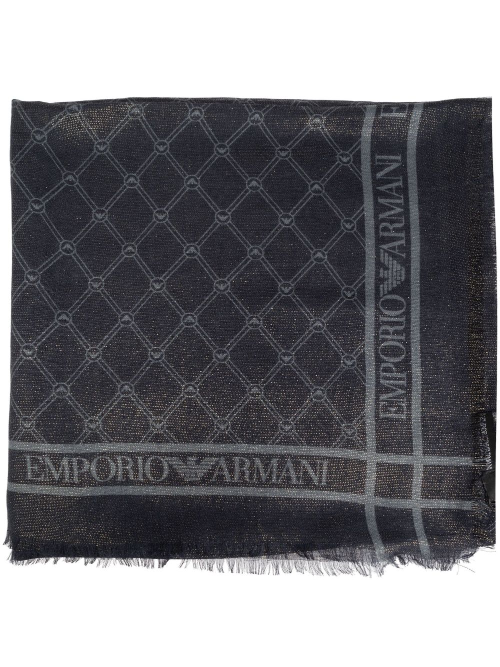 Emporio Armani logo提花磨损边围巾 - 灰色