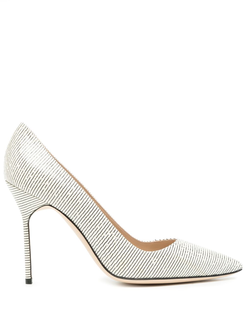Manolo Blahnik 条纹皮质高跟鞋 - 白色