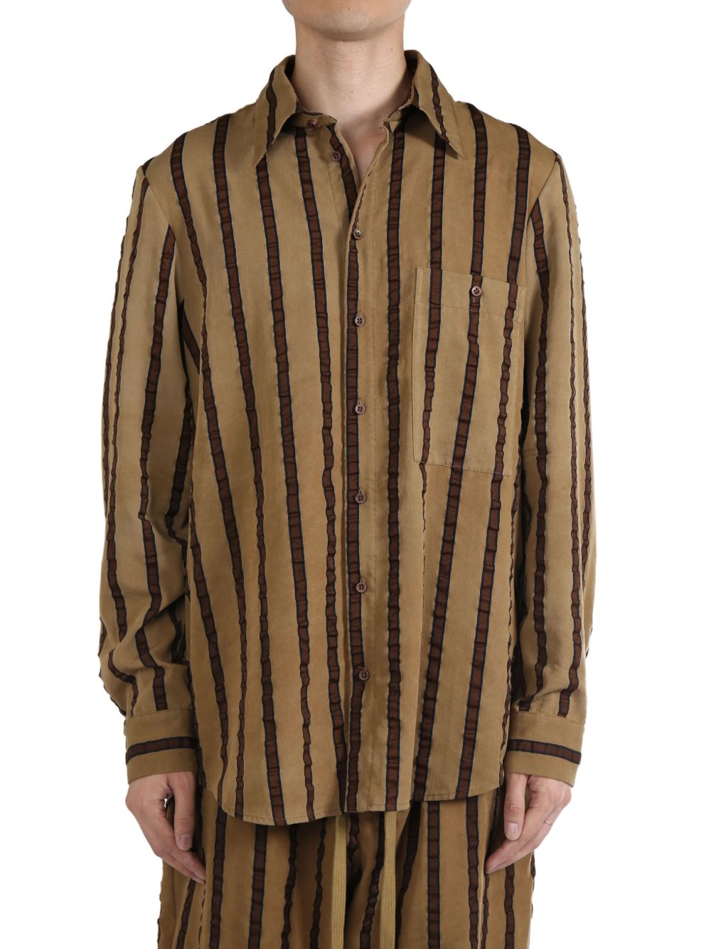 Uma Wang striped tab shirt - 褐色