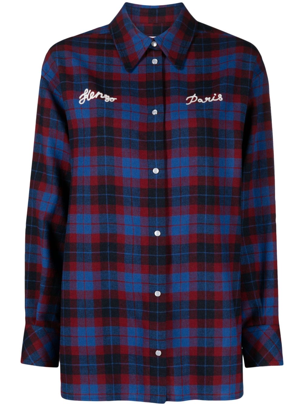 Kenzo logo印花格纹衬衫 - 蓝色