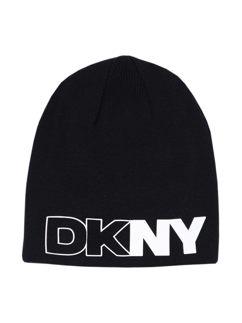 Dkny Kids logo印花针织套头帽 - 黑色