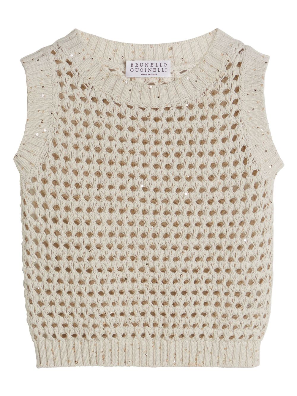Brunello Cucinelli Kids 棉混纺镂空针织上衣 - 中性色