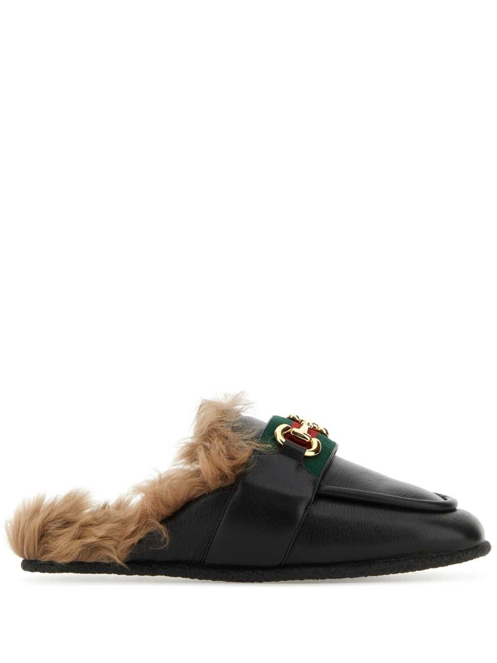Gucci 马衔扣细节皮质拖鞋 - 黑色