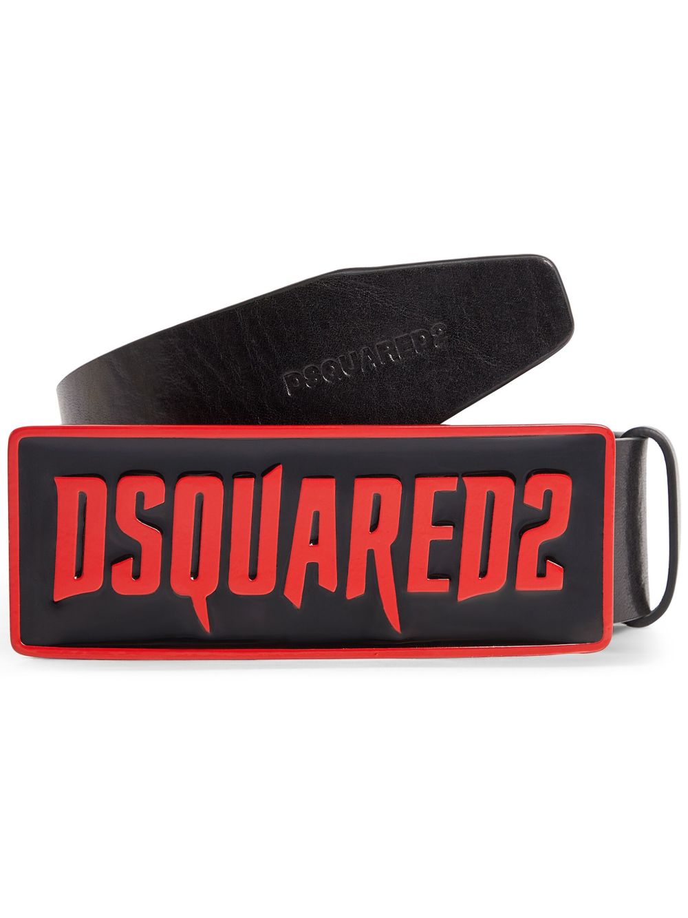 DSQUARED2 logo压纹扣环皮质腰带 - 黑色