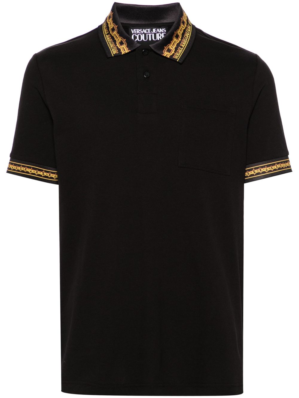 Versace Jeans Couture 对比边饰珠地布polo衫 - 黑色