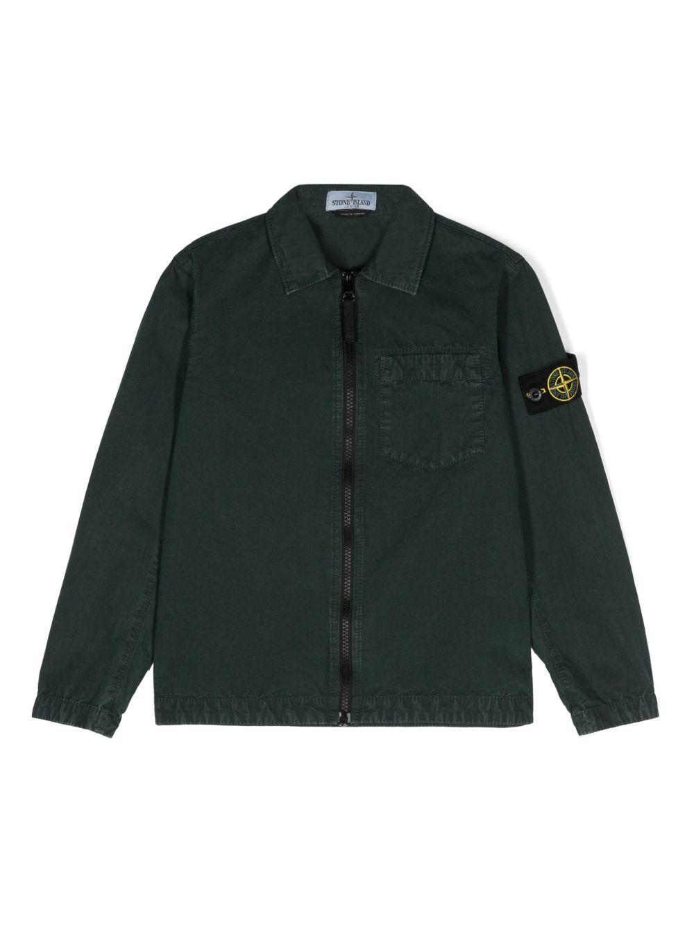 Stone Island Junior 罗盘徽章拉链衬衫 - 绿色