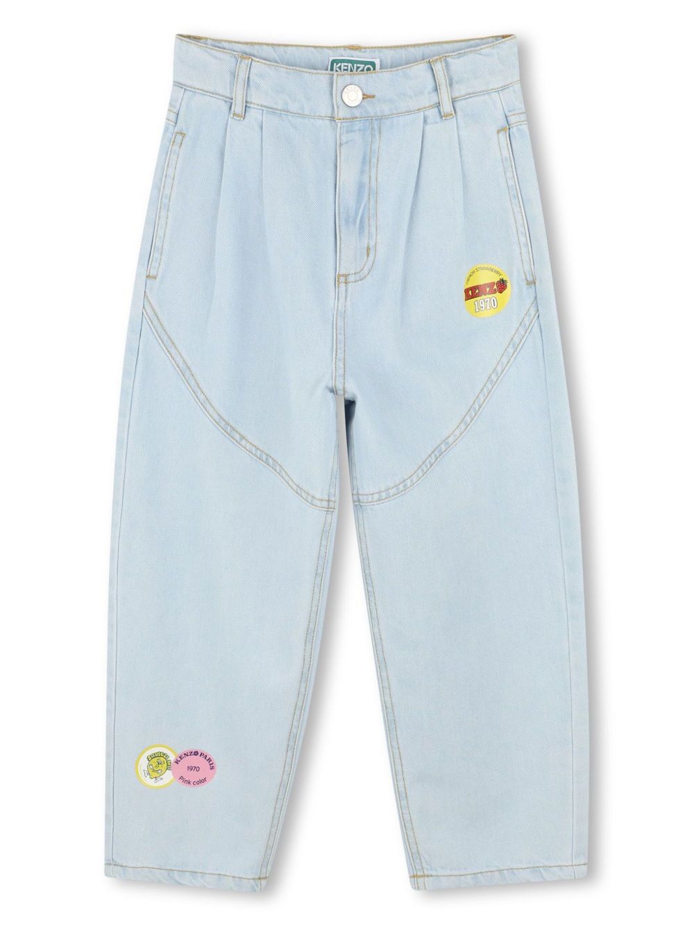 Kenzo Kids 贴花缀饰牛仔裤 - 蓝色