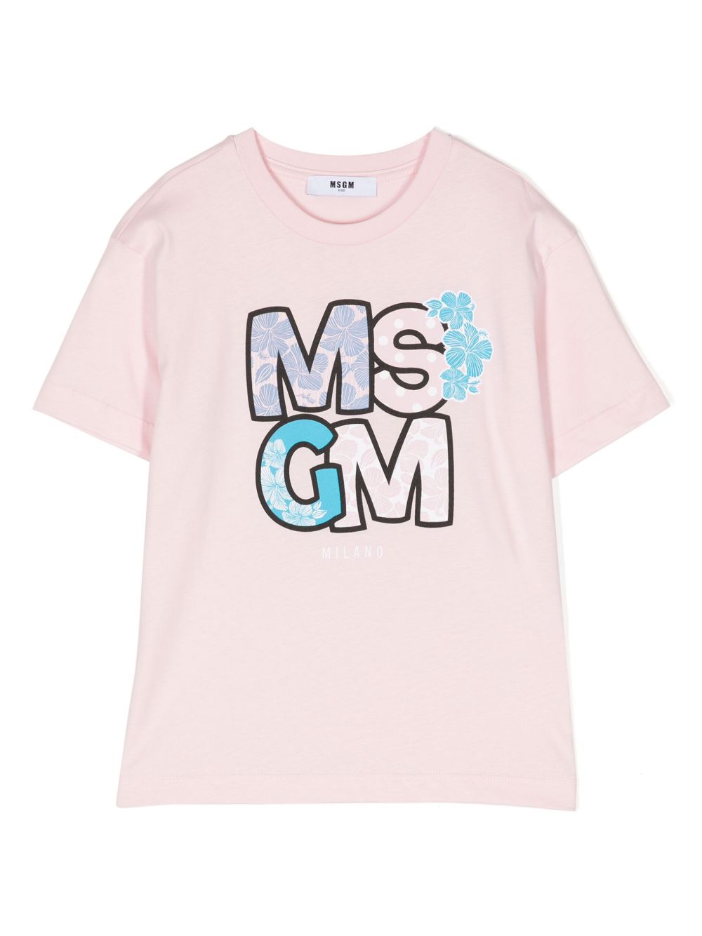 MSGM Kids logo印花棉T恤 - 粉色