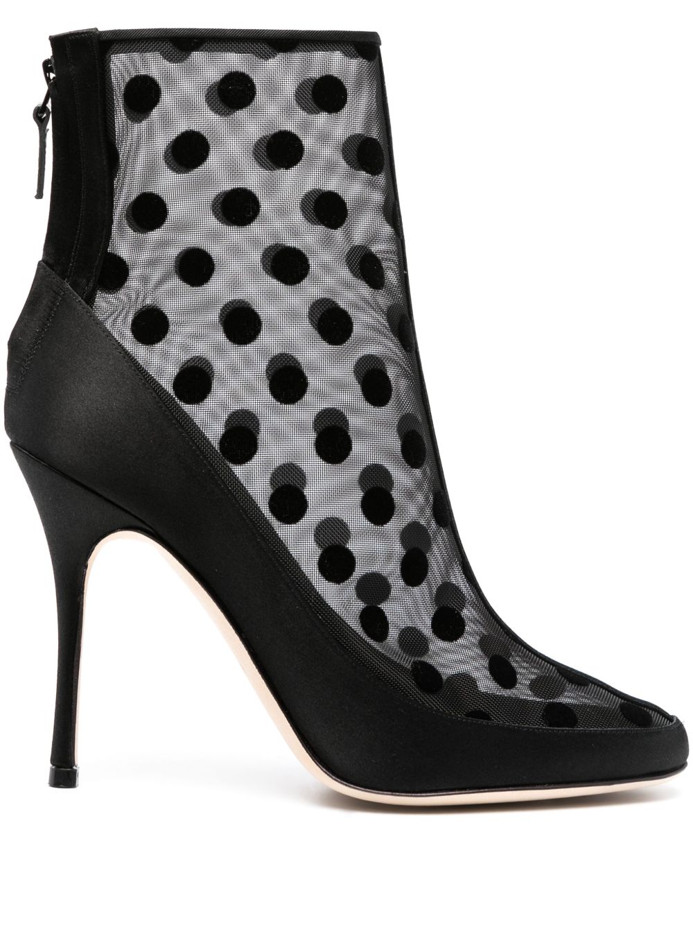 Manolo Blahnik Mukinka 波点网纱及踝靴 - 黑色