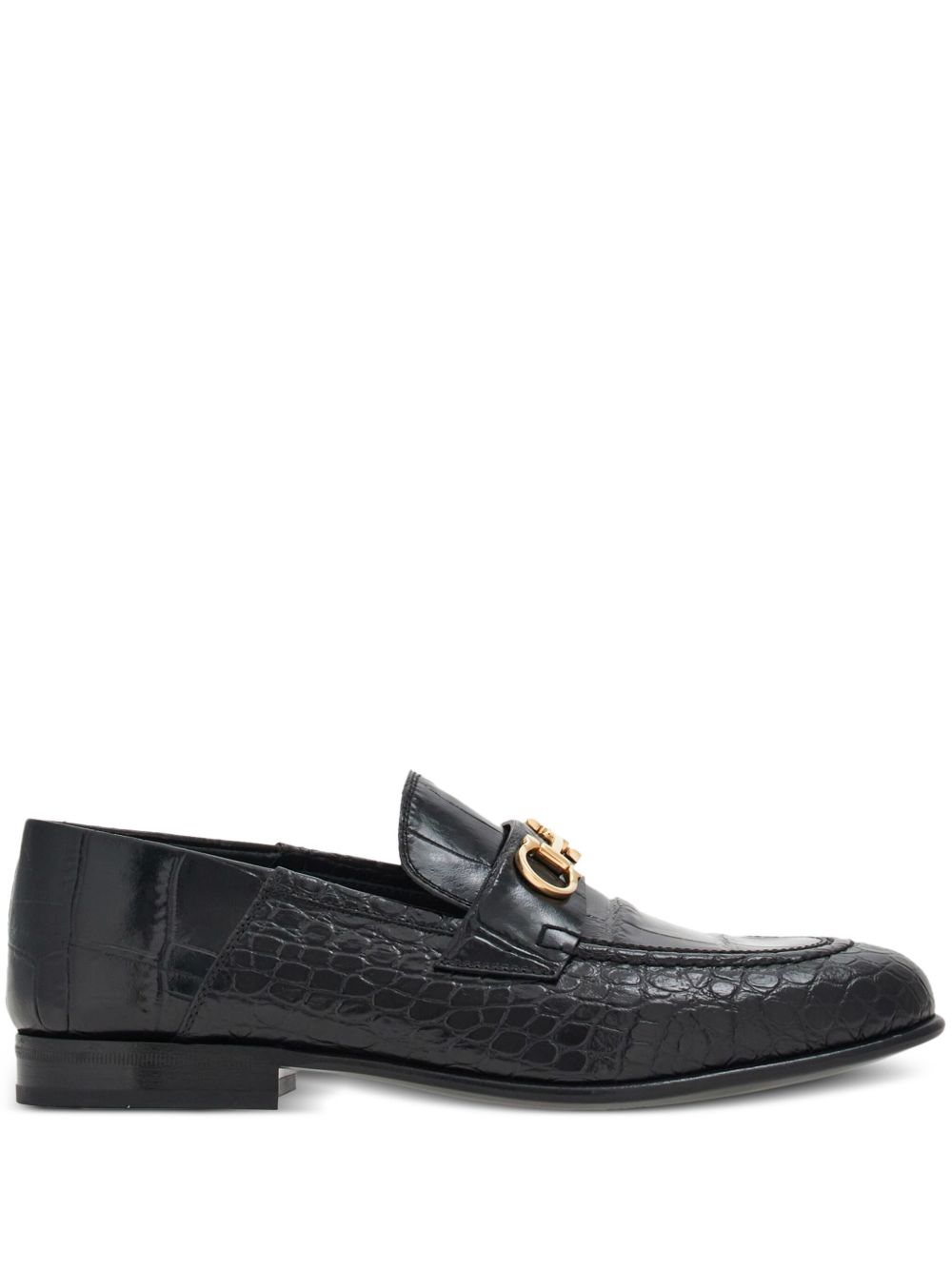 Ferragamo Gancini 扣环皮质乐福鞋 - 黑色