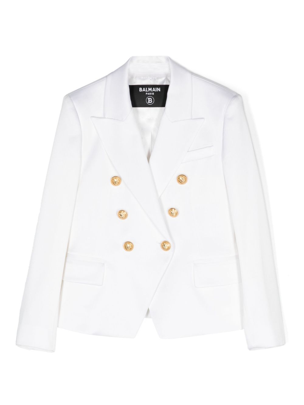 Balmain Kids 戗驳领双排扣西装夹克 - 白色
