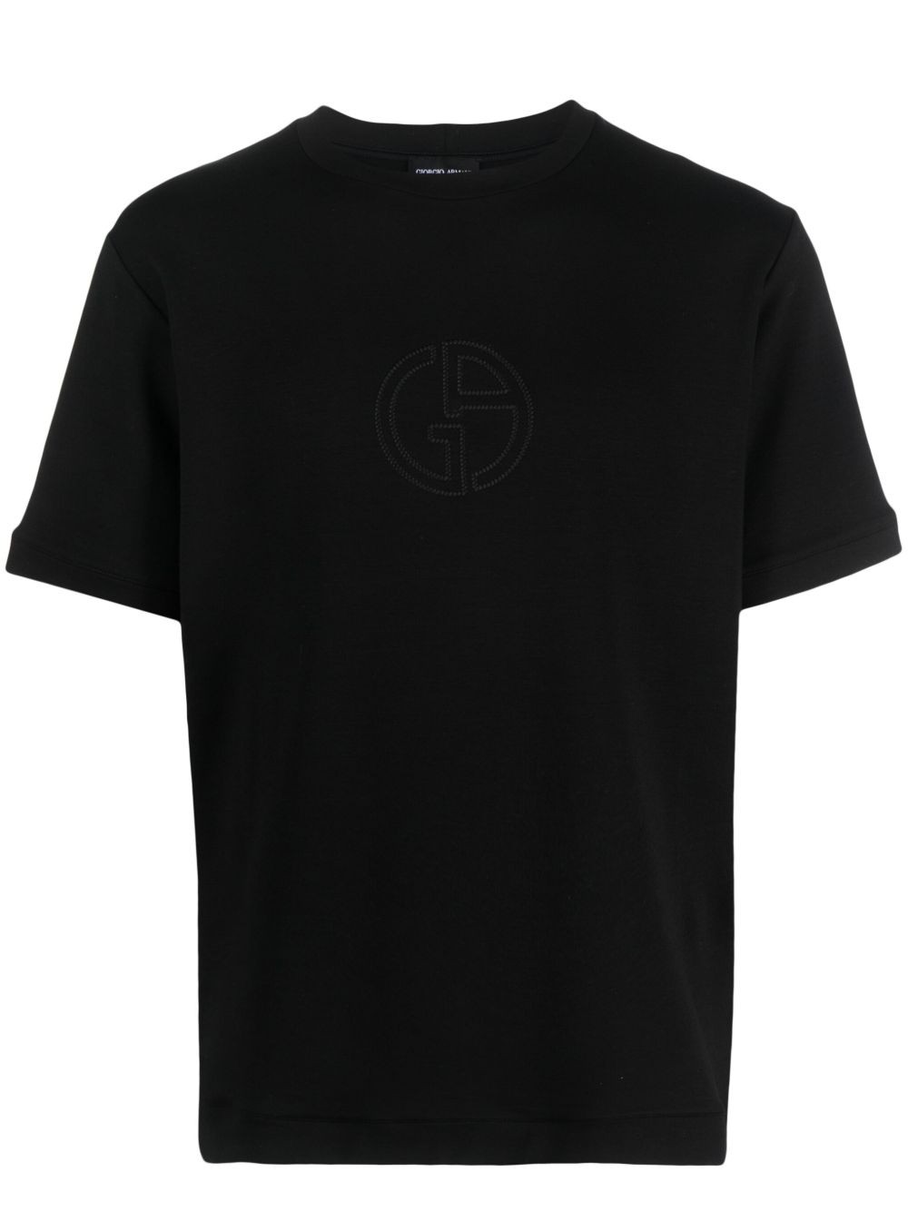 Giorgio Armani logo刺绣圆领T恤 - 黑色