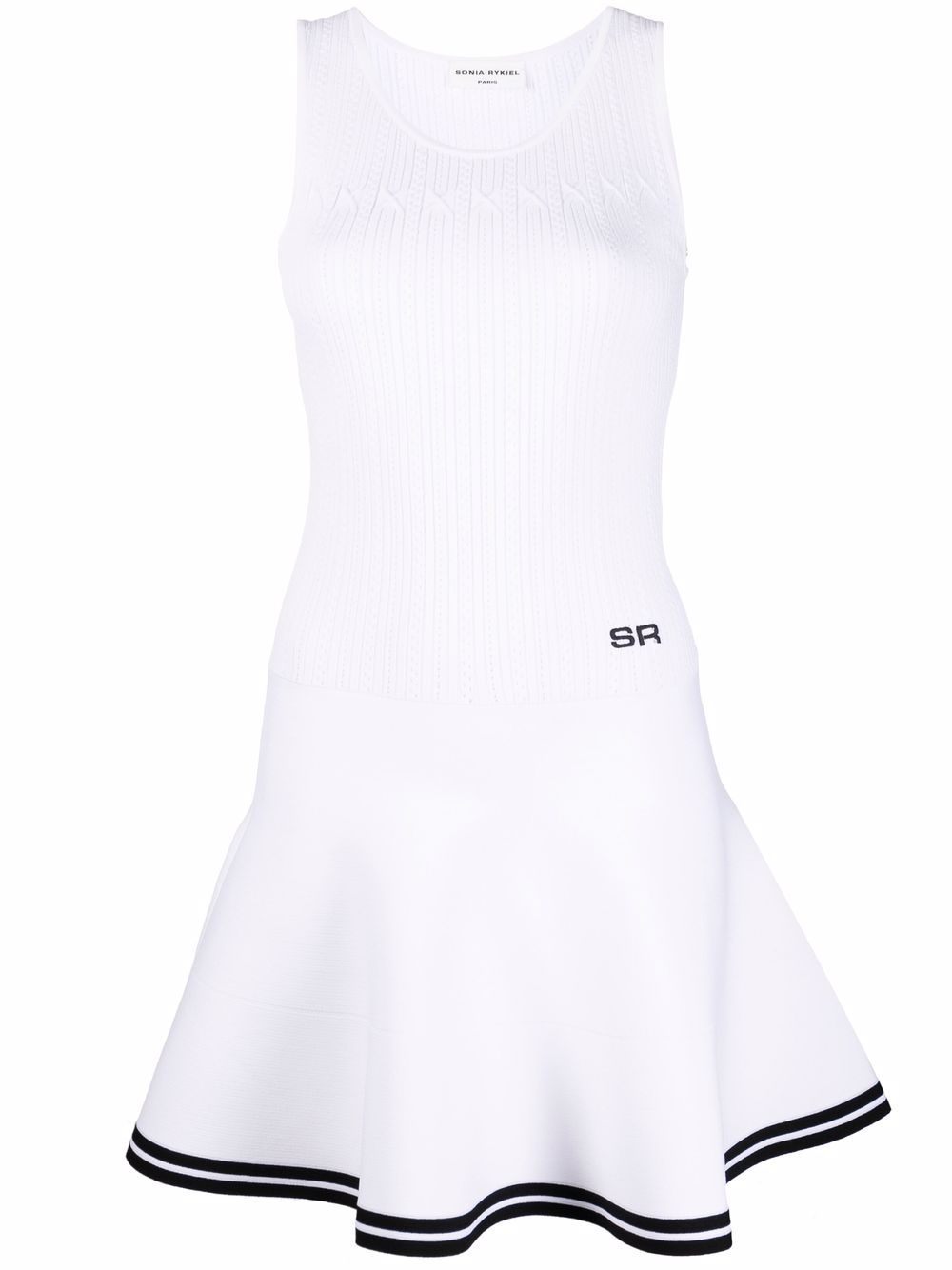 Sonia Rykiel 网眼编织纹伞形裙摆迷你连衣裙 - 白色