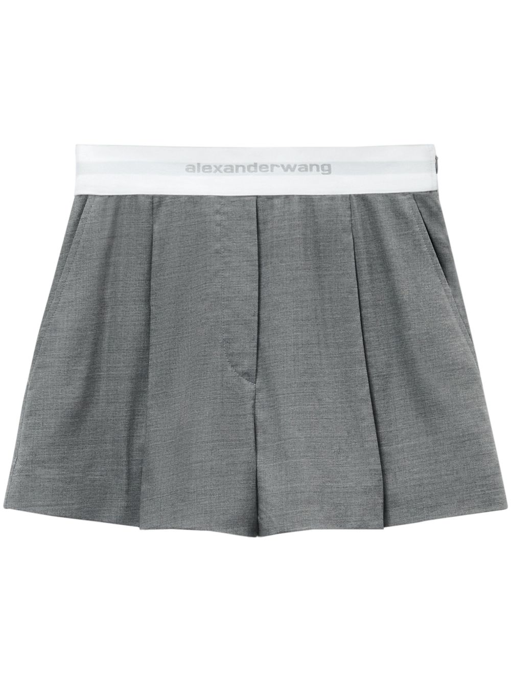 Alexander Wang logo腰边褶饰短裤 - 灰色