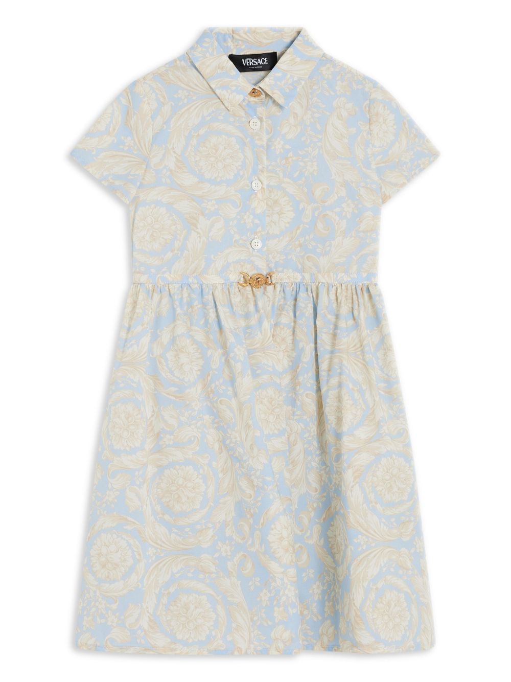 Versace Kids Barocco 棉衬衫裙 - 蓝色