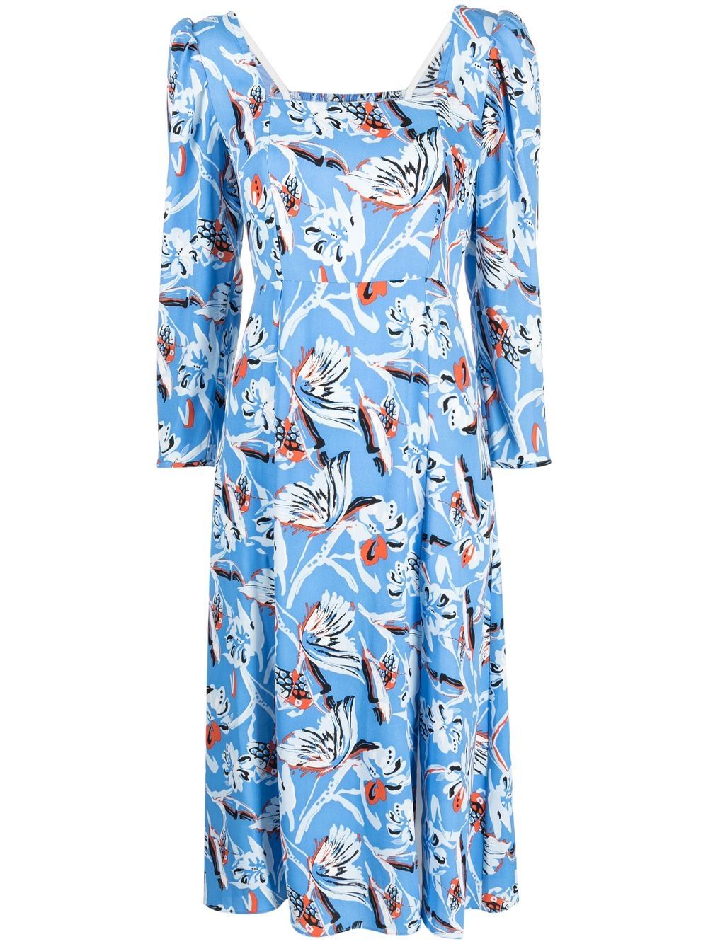 DVF Diane von Furstenberg 花卉印花中长伞形连衣裙 - 蓝色