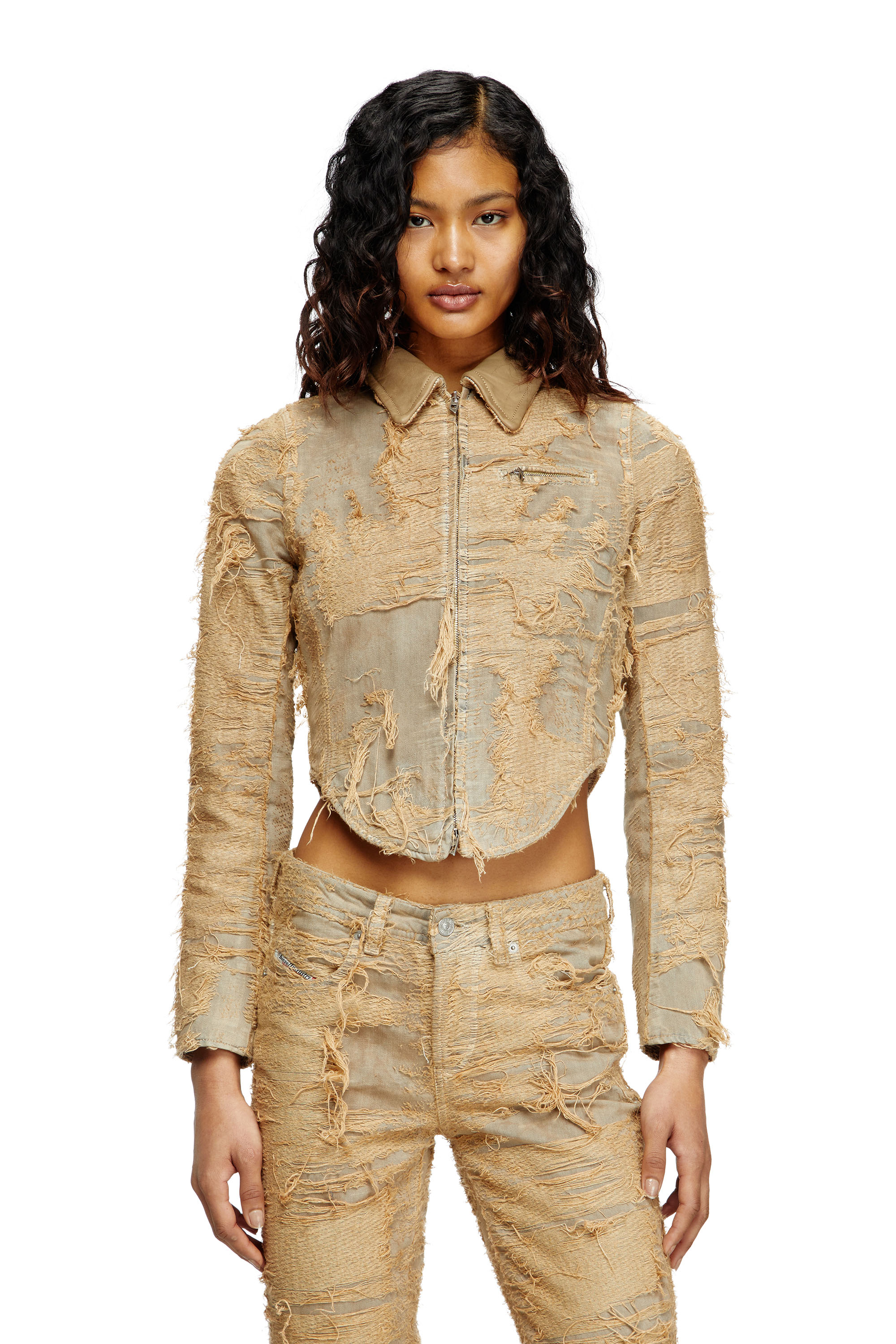 Diesel - Slim jacket in overdyed floating-thread denim - Denim Jackets - Woman - Brown