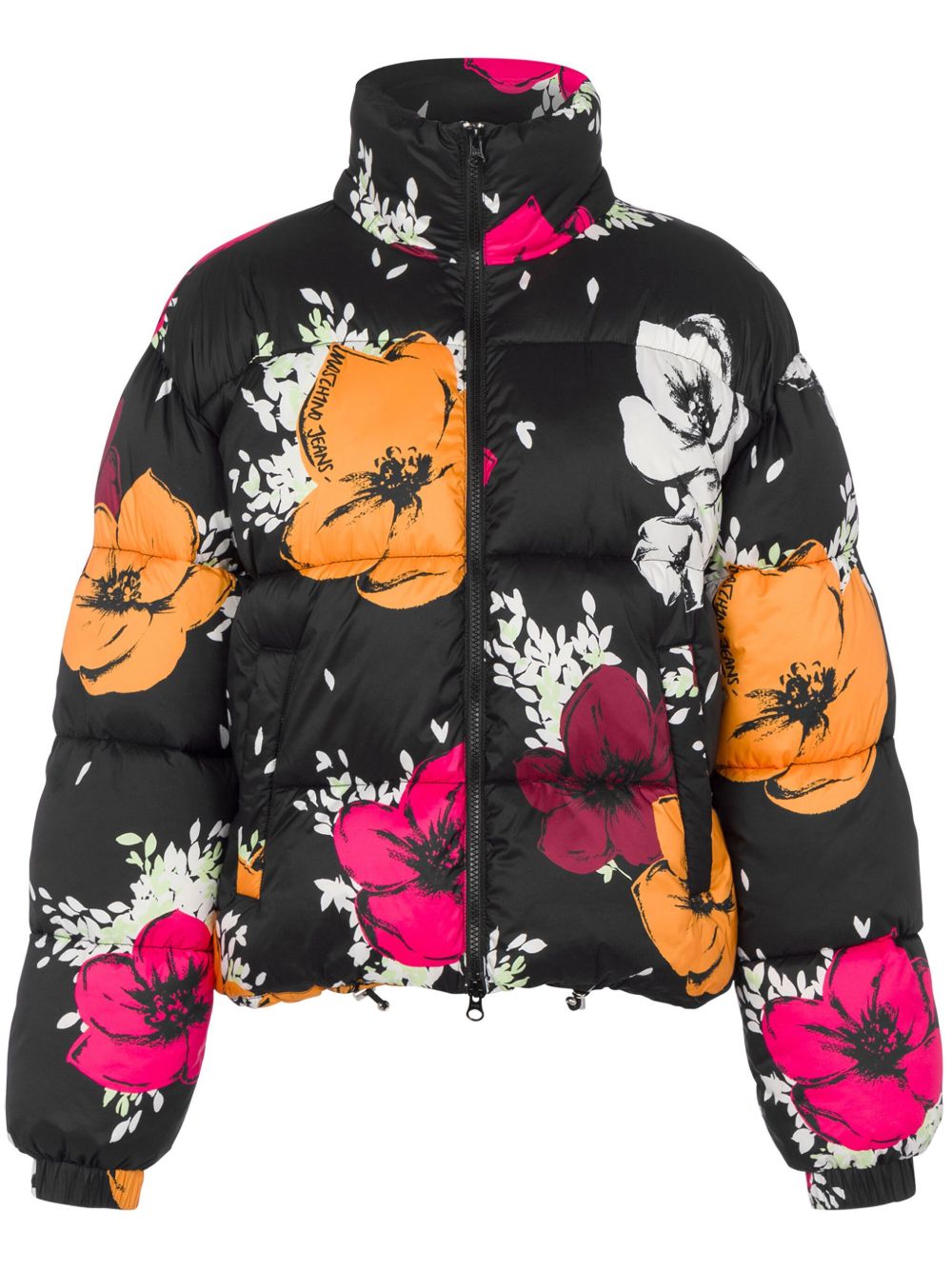 MOSCHINO JEANS 花卉印花绗缝蓬松夹克 - 黑色