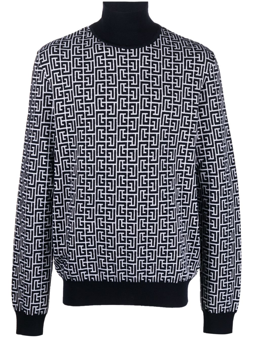 Balmain 经典logo嵌花高领毛衣 - 蓝色