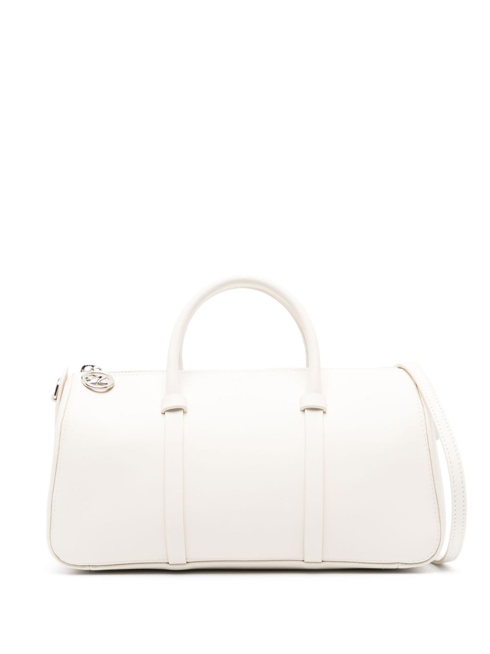 Longchamp logo凹面压花皮质托特包 - 白色