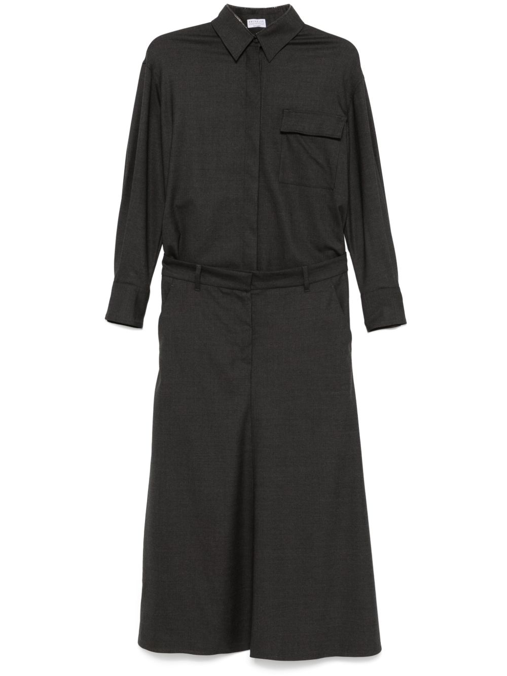 Brunello Cucinelli 拼接超长连衣裙 - 灰色