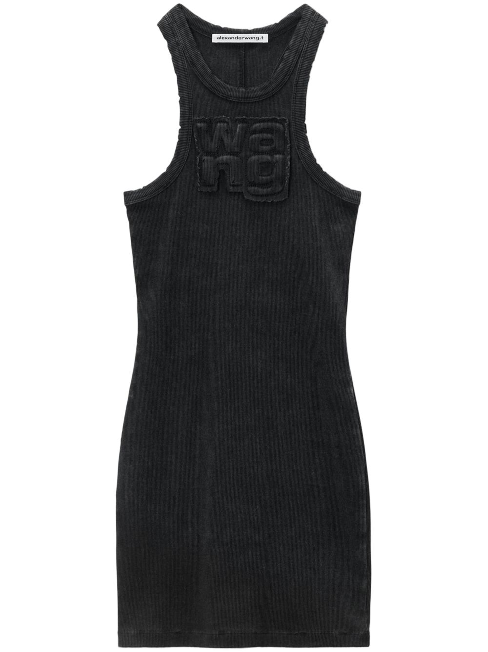 Alexander Wang logo贴花罗纹迷你连衣裙 - 黑色
