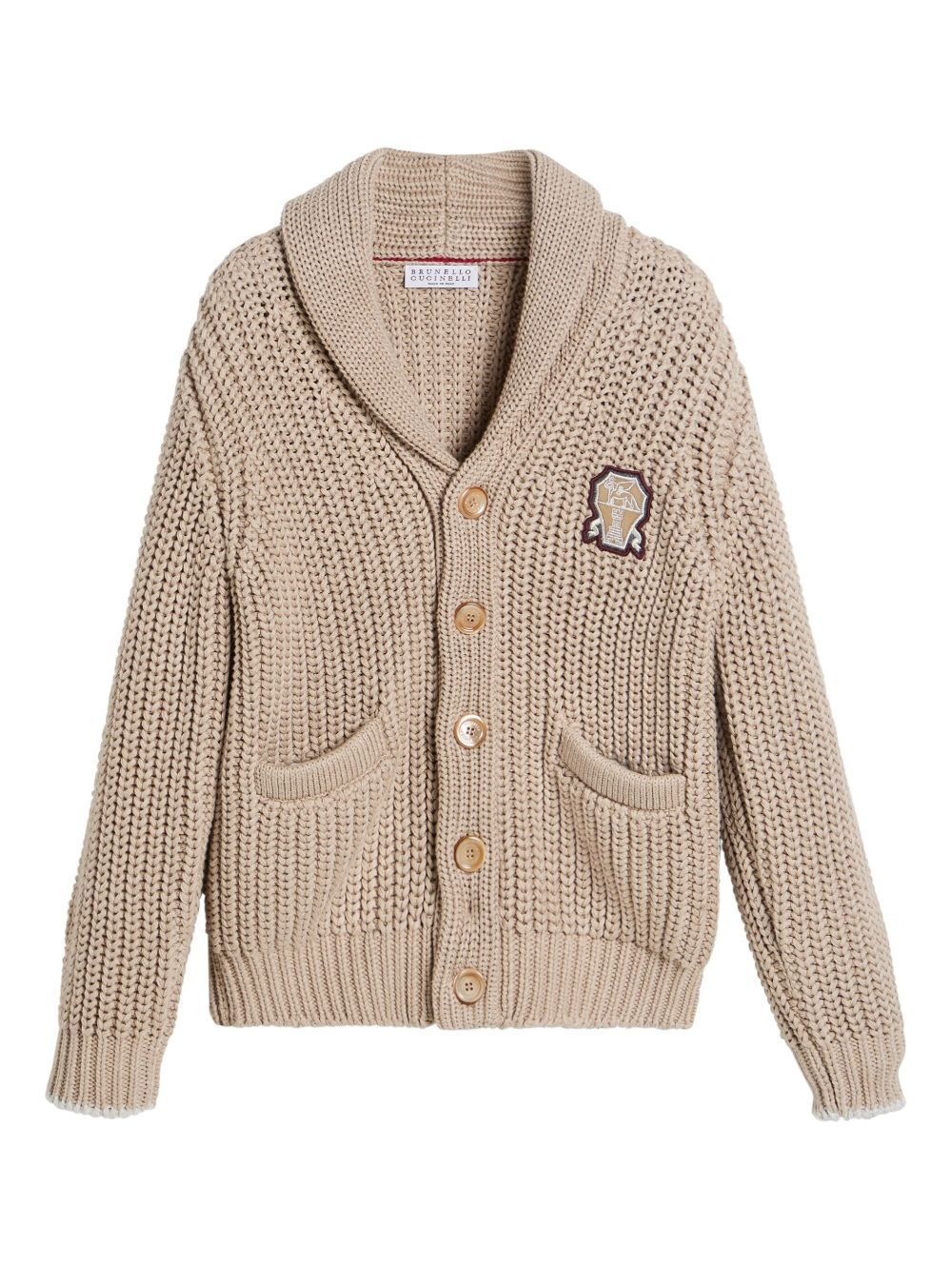 Brunello Cucinelli Kids logo贴花披肩领开衫 - 中性色