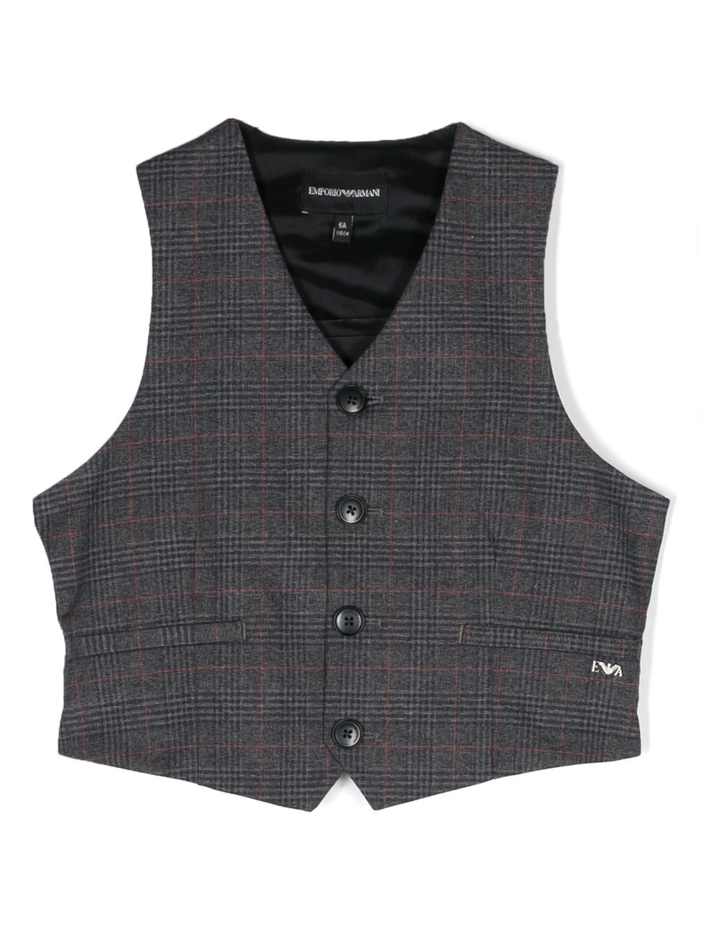 Emporio Armani Kids 格纹系带西式马甲 - 灰色