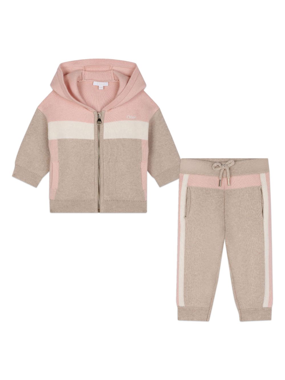 Chloé Kids logo刺绣连帽运动套装 - 中性色