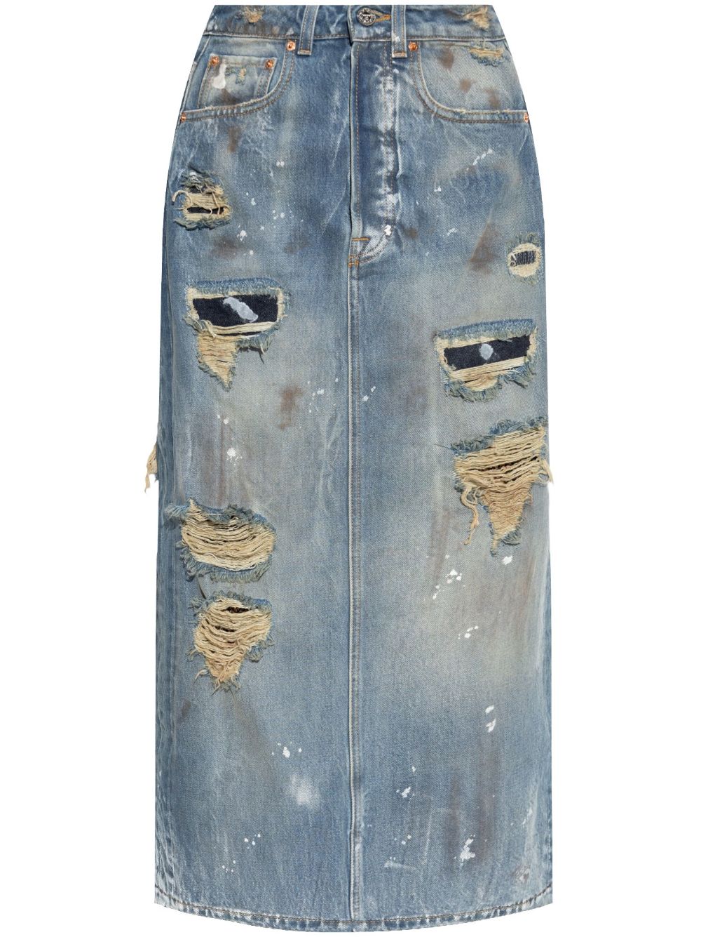 VETEMENTS 仿旧超长牛仔半身裙 - 蓝色