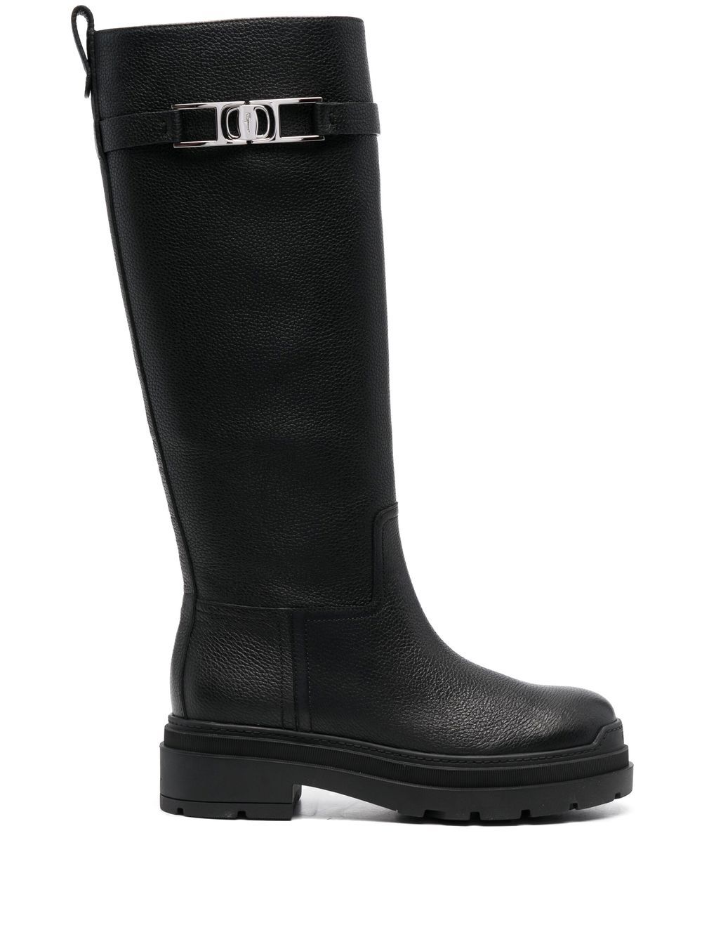 Ferragamo Stivale Ryder 皮质高筒靴 - 黑色