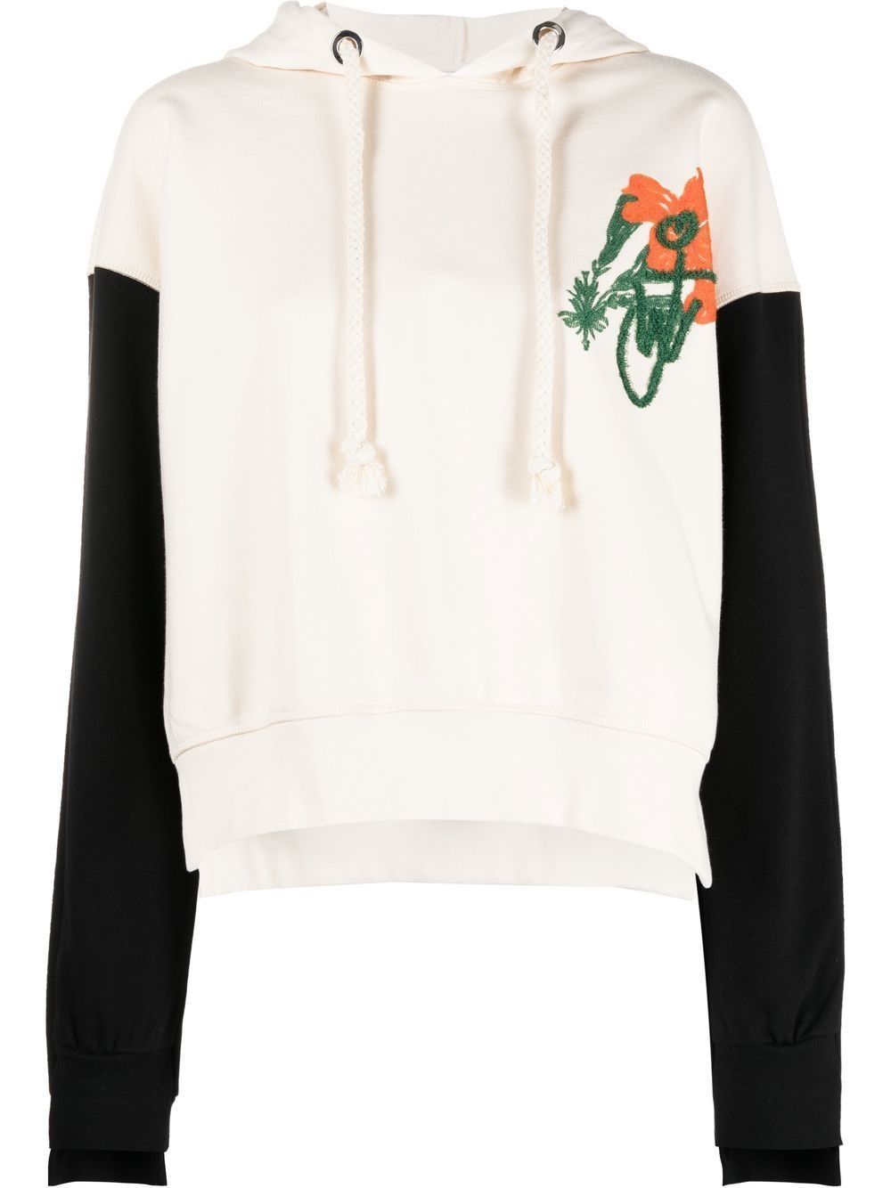 JW Anderson 花卉刺绣对比衣袖连帽衫 - 中性色