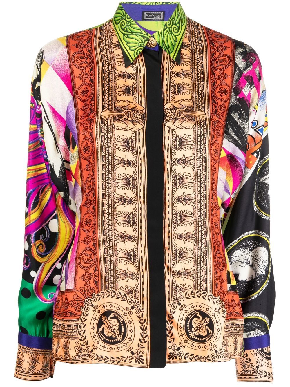 Versace Pre-Owned 抽象印花真丝衬衫（1990年代典藏款） - 绿色