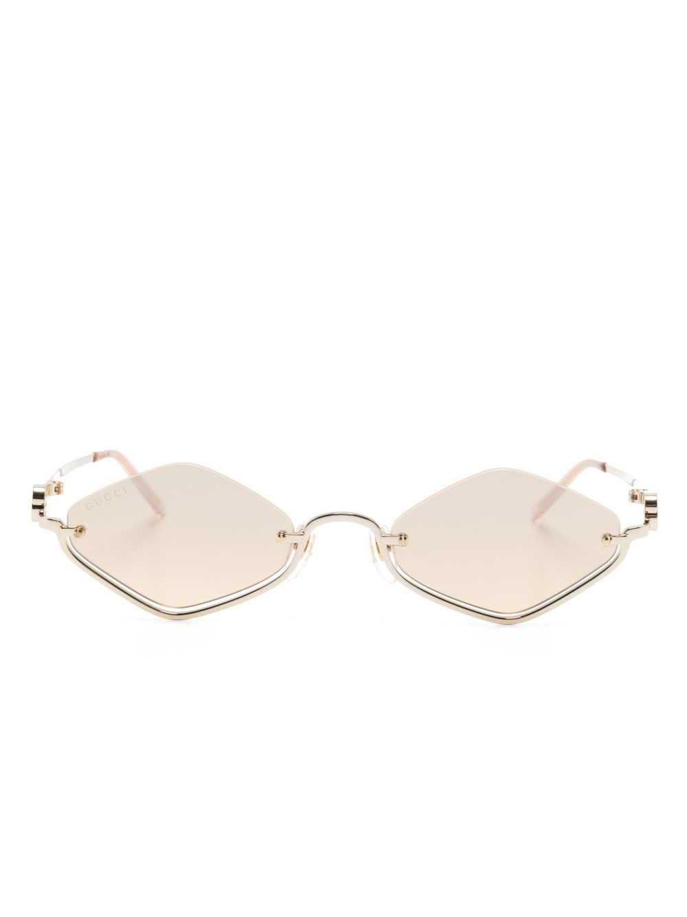 Gucci Eyewear 几何形半镜框太阳眼镜 - 金色