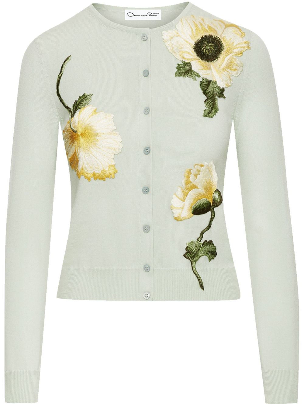 Oscar de la Renta 花卉刺绣密织开衫 - 绿色