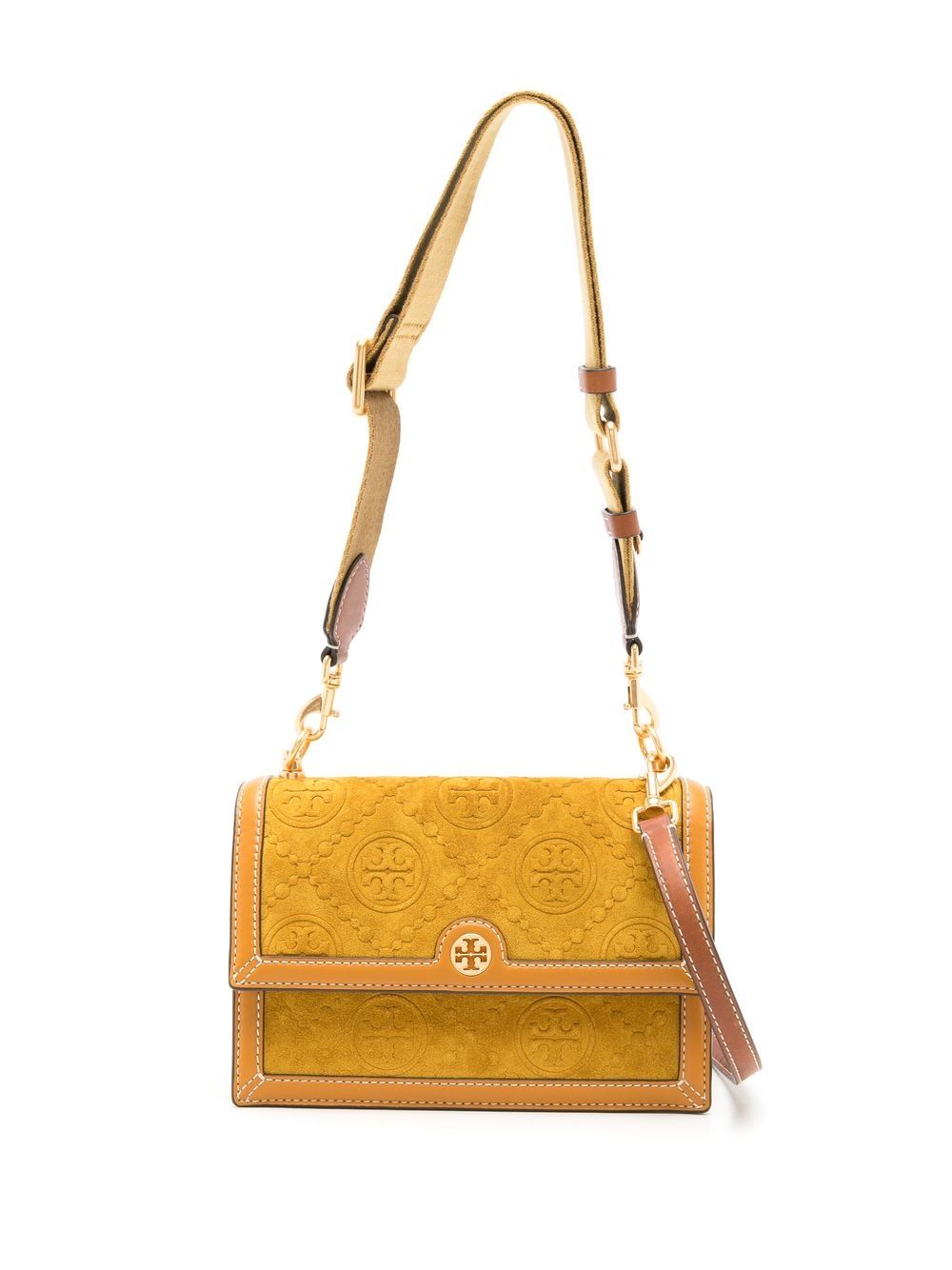 Tory Burch T 经典logo压纹绒面皮单肩包 - 黄色