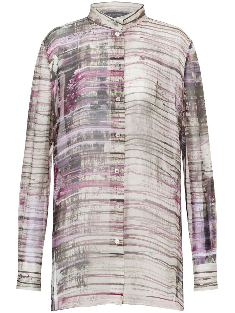 Alberta Ferretti 绘画效果印花真丝衬衫 - 灰色