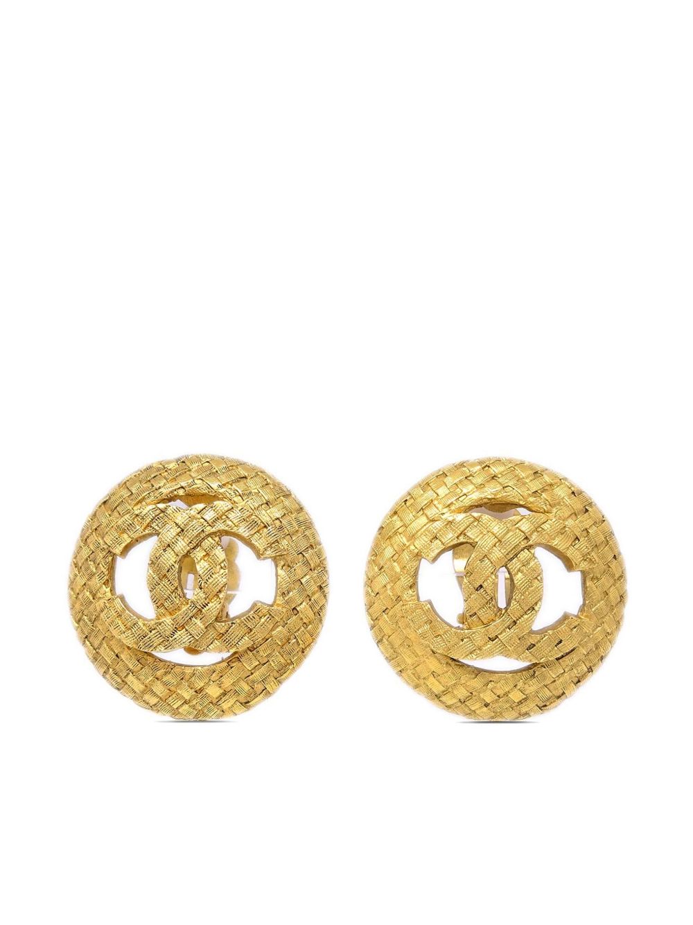 CHANEL Pre-Owned CC logo粗花呢设计夹扣式耳环（1994年典藏款） - 金色