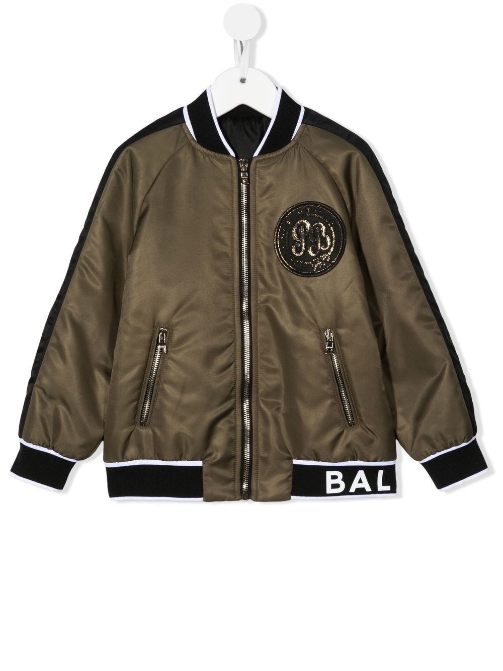 Balmain Kids 巴尔曼 标贴飞行员夹克 - 绿色