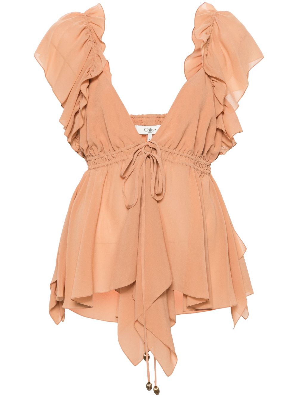 Chloé 荷叶边无袖罩衫 - 橘色