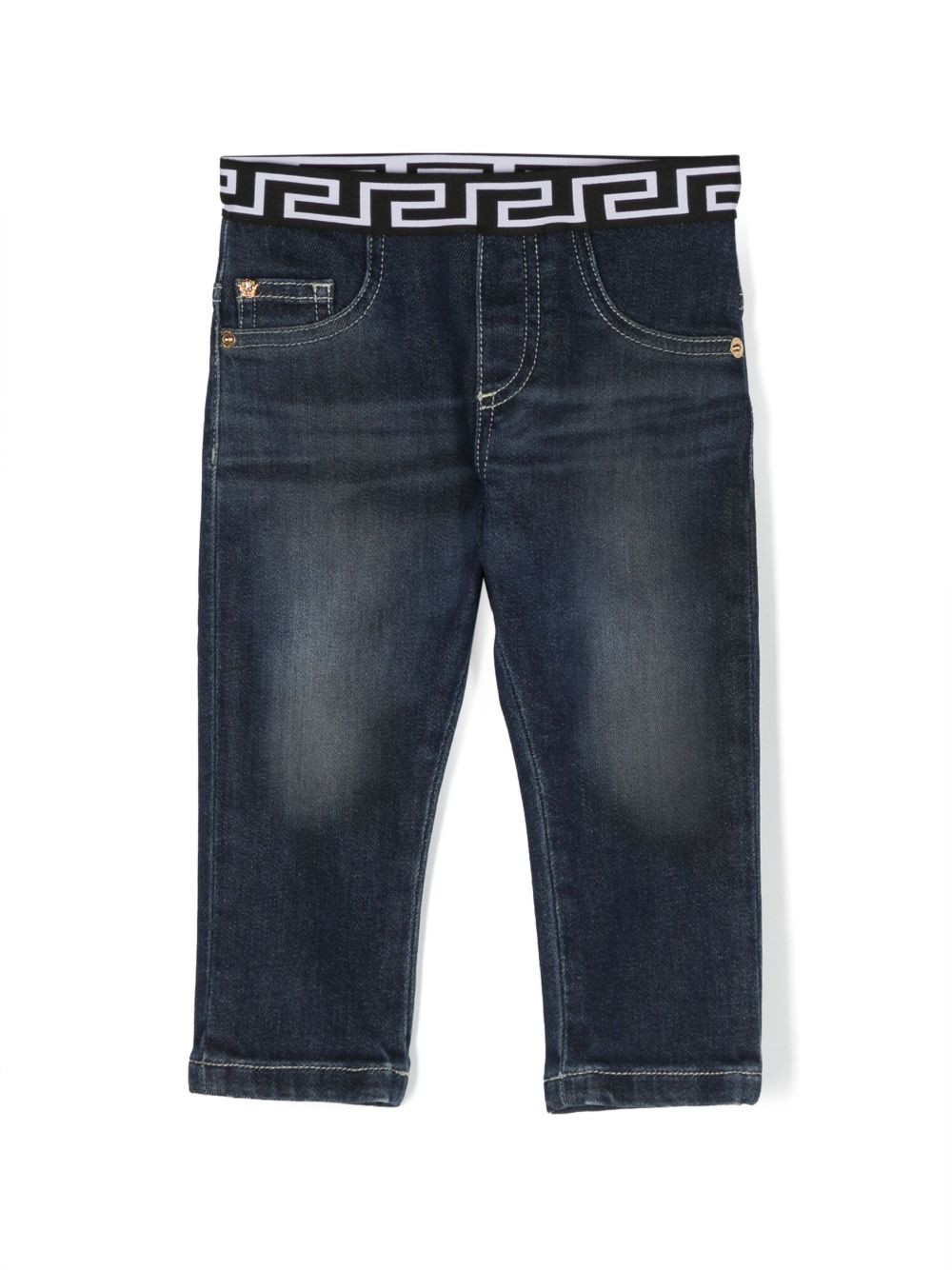 Versace Kids Greca 直筒牛仔裤 - 蓝色
