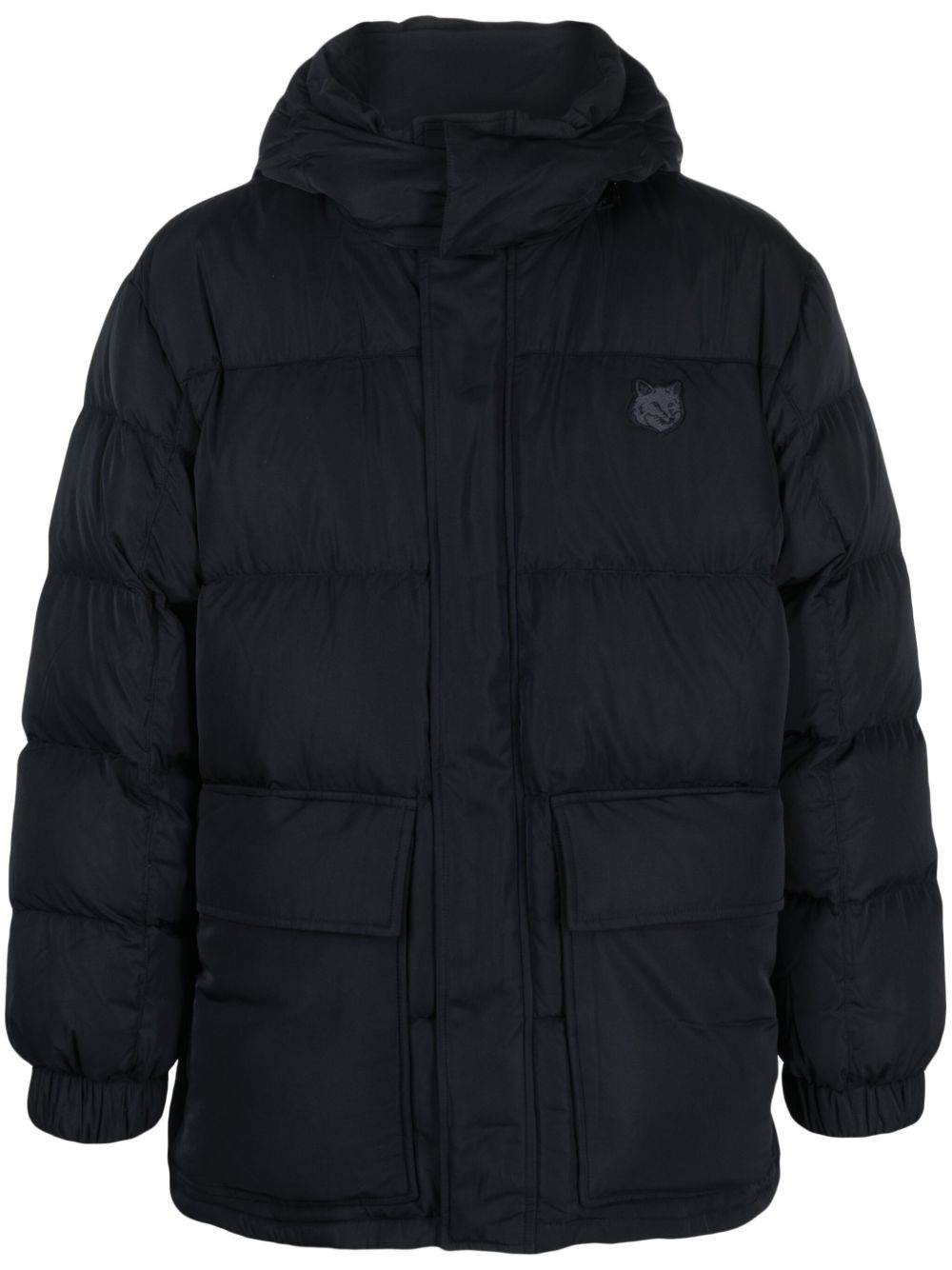 Maison Kitsuné logo贴花连帽羽绒夹克 - 黑色